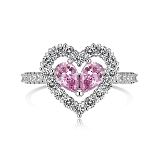 Sparkling Twin Pear Heart Ring

