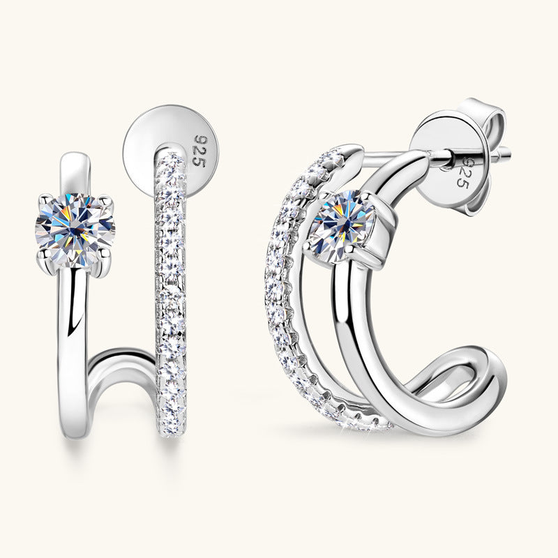 Sterling Silver Triple Band Moissanite Hoop Earrings

