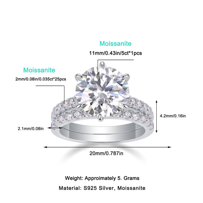 20mm Wide Moissanite Wedding Ring Set

