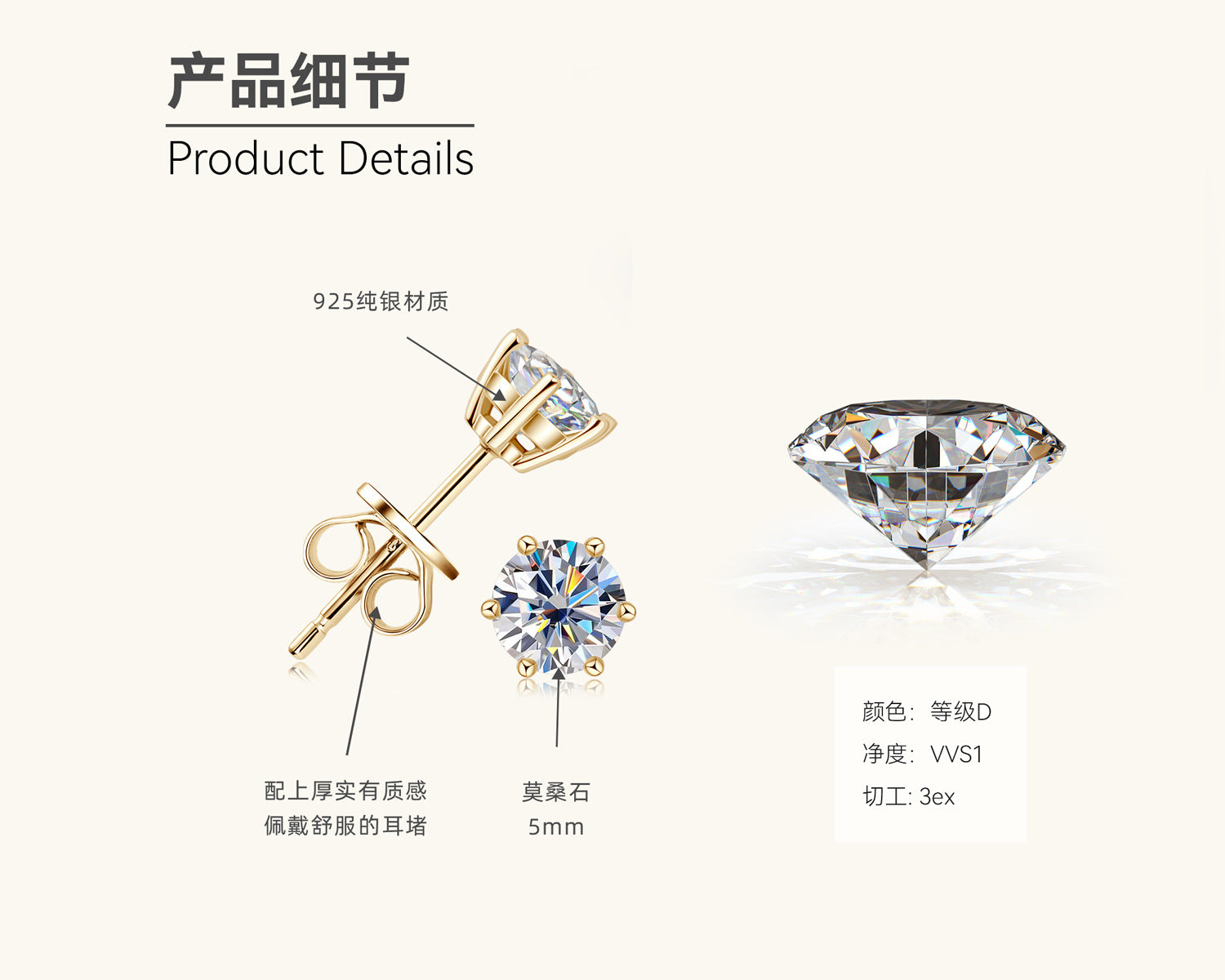 Glamorous Moissanite Solitaire Earring Pair


