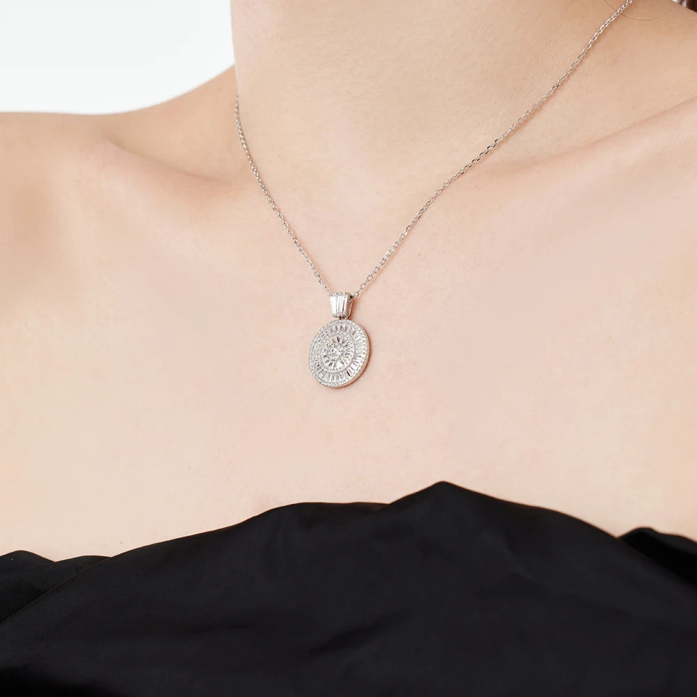 Elegant Baguette Zirconia Circle Pendant Necklace