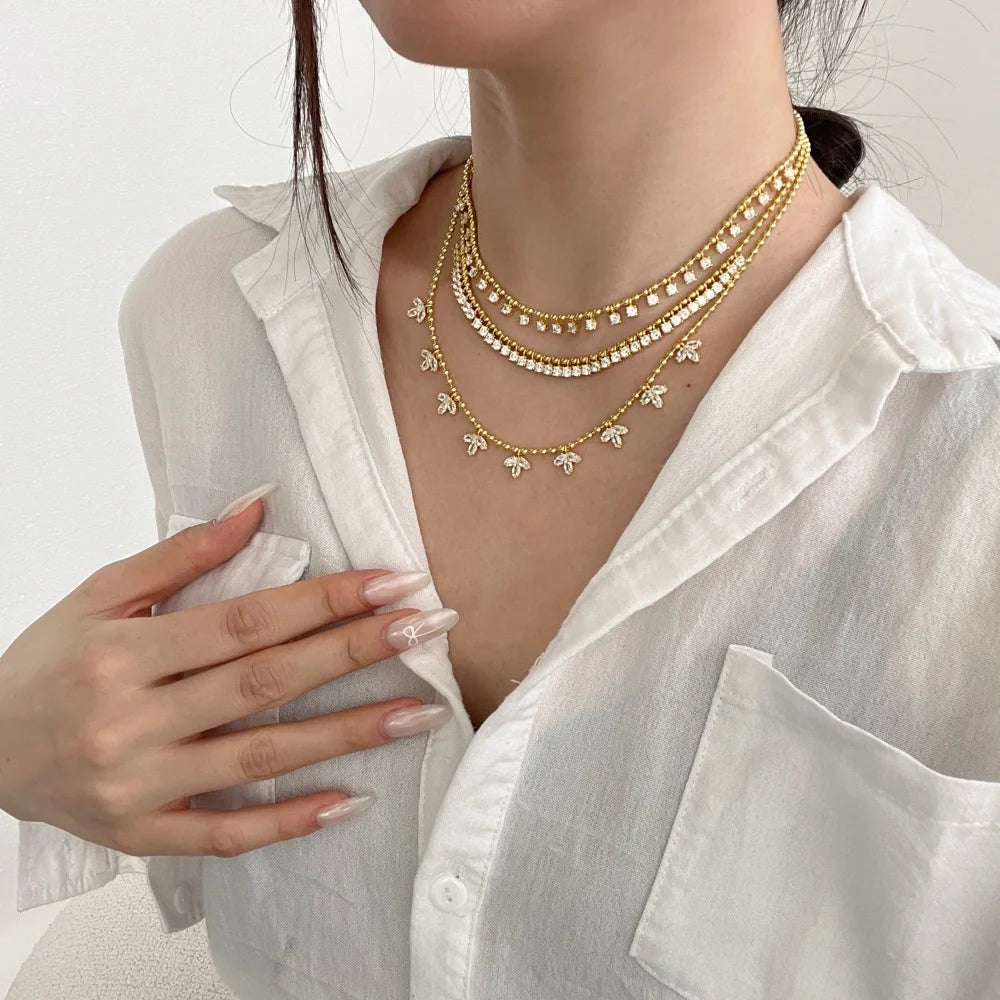 Elegant Bead Chain Zirconia Necklace