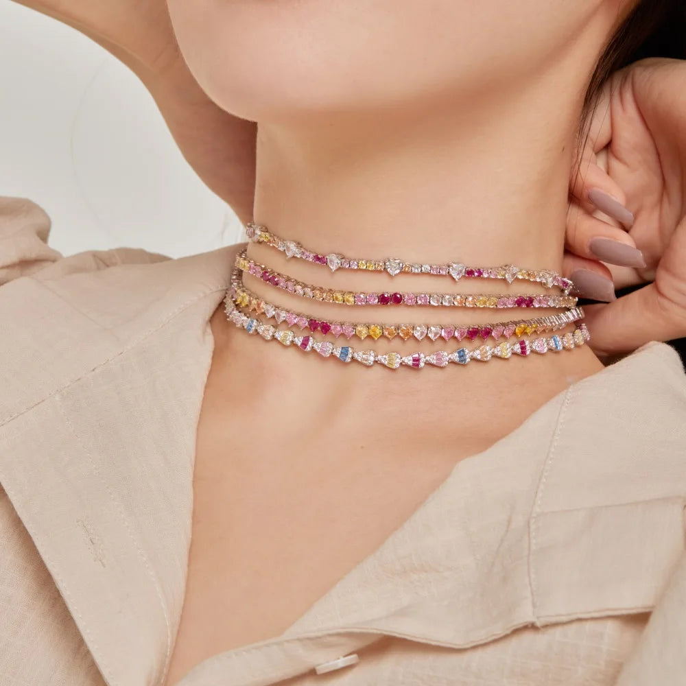 Elegant Colorful Zirconia Tennis Necklace
