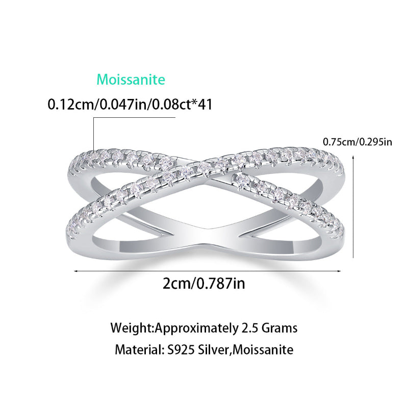 S925 Silver Moissanite Crossover Ring

