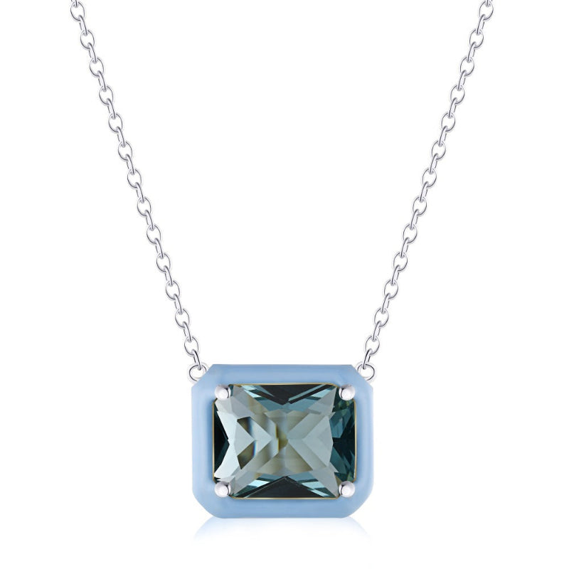 Mint Blue Frame Emerald Cut Necklace

