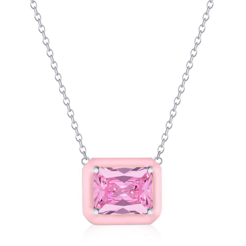 Contemporary Silver Necklace with a Pink Frame

