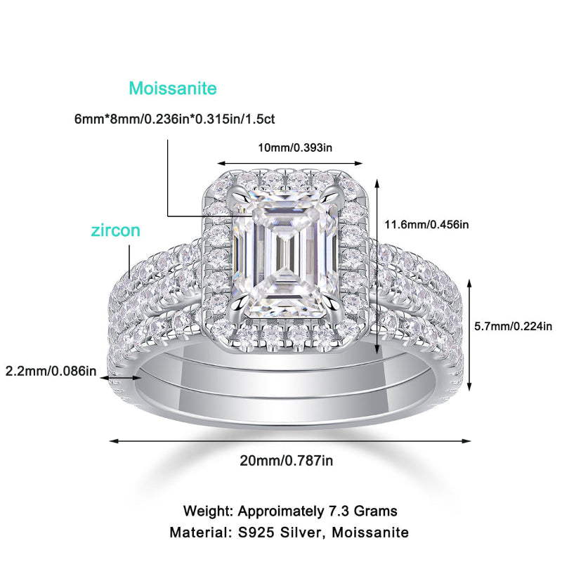 Sparkling Moissanite Emerald Cut with Double Pave Bands

