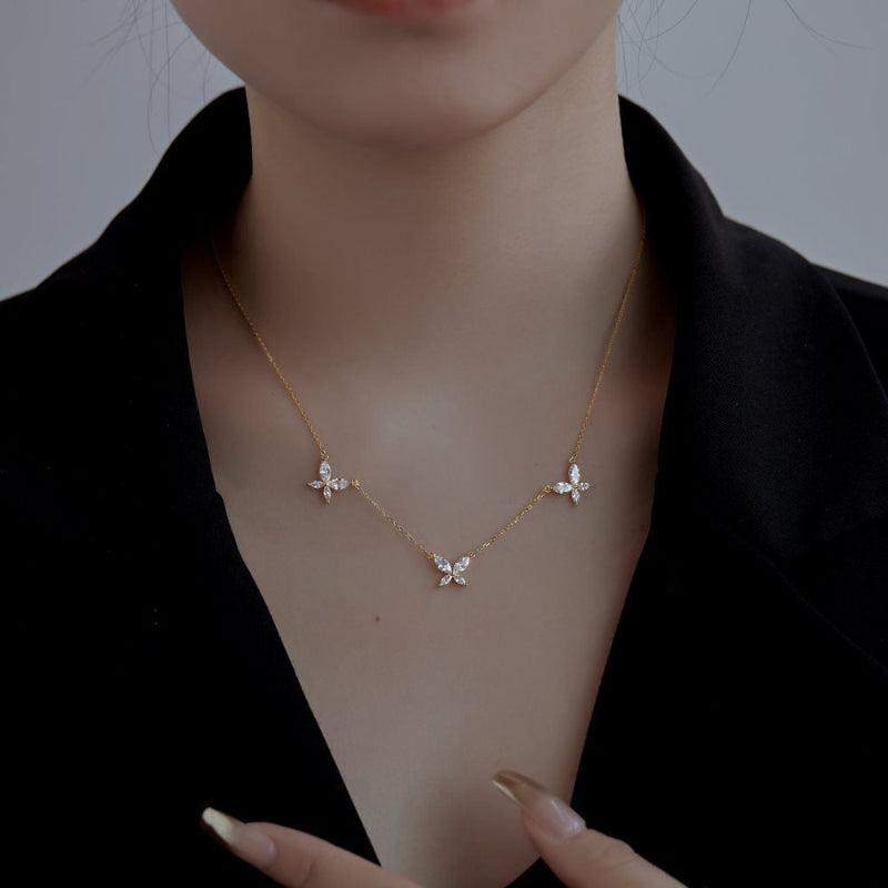 Shimmering Gold Butterflies Station Necklace


