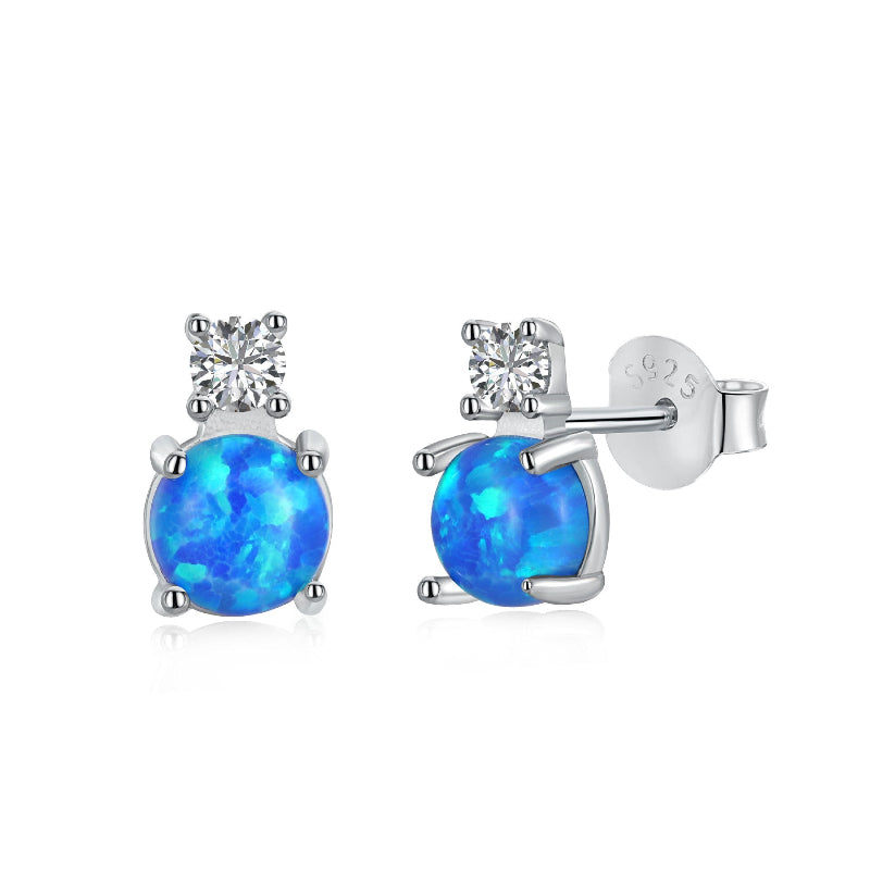 Minimalist Blue Opal Studs with Zircon Pave


