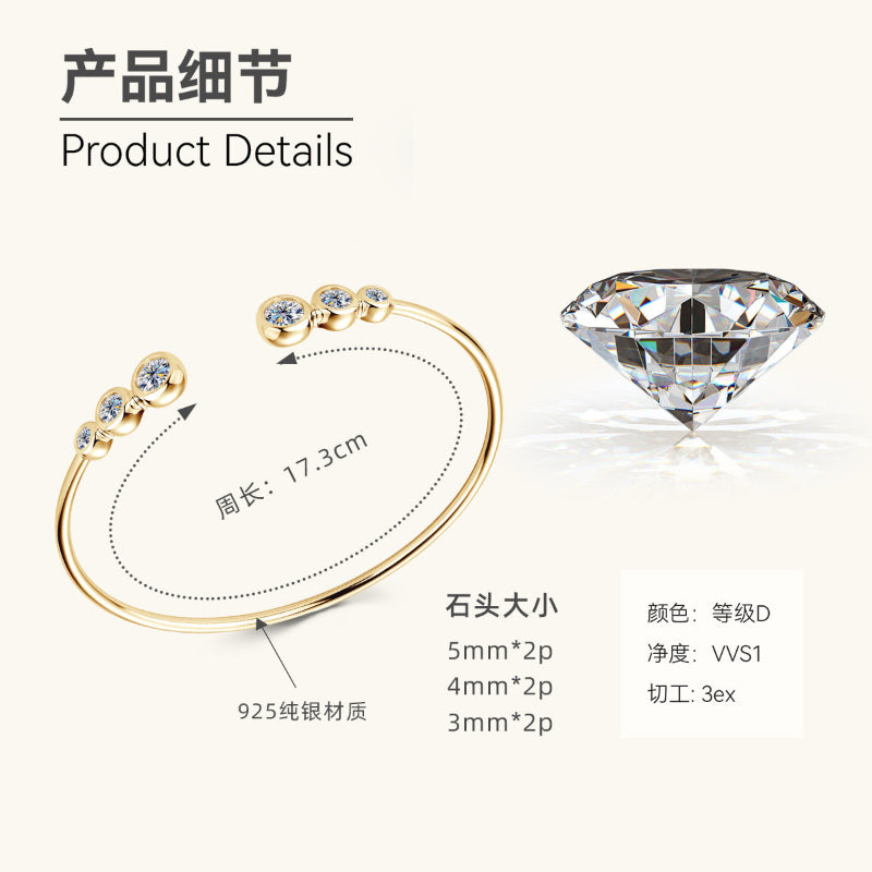 Dainty 925 Silver Open Bangle with Stones


