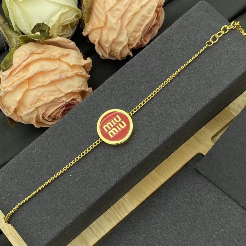 Miu Miu Gold-Tone Red Enamel Bracelet

