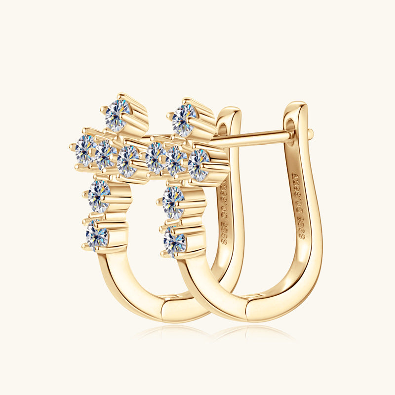 Sparkling Gold Tone Moissanite Cross Huggies

