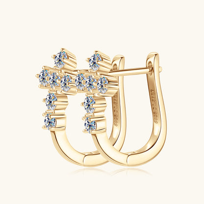 Sparkling Gold Tone Moissanite Cross Huggies


