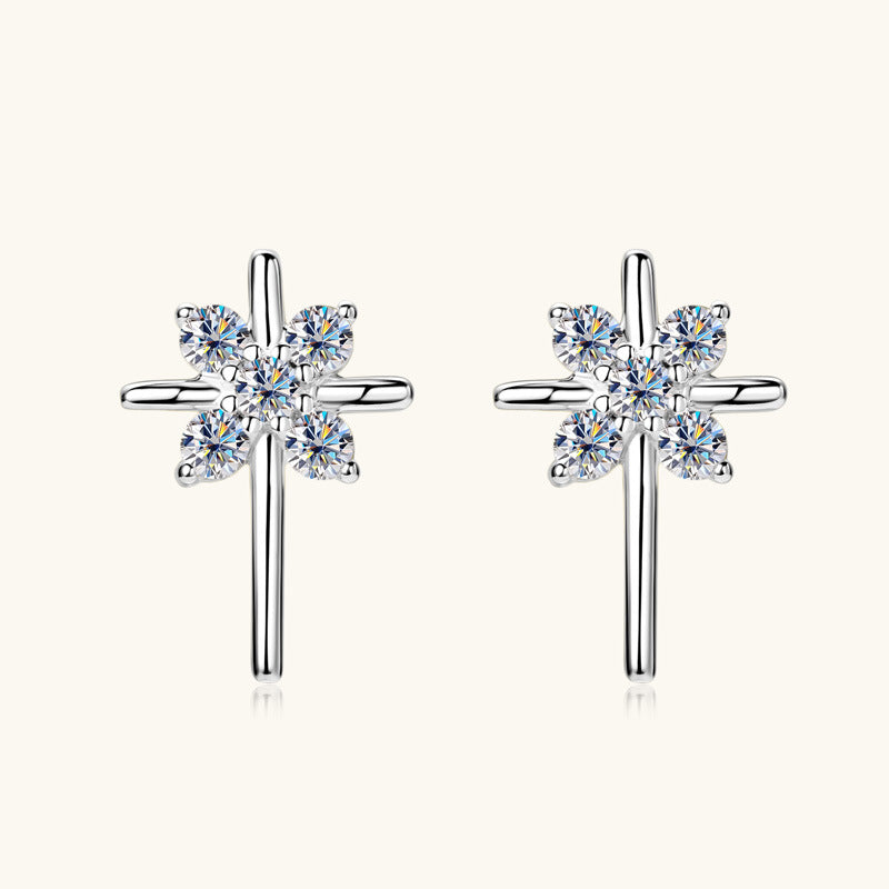 3EX Cut Moissanite Pave Cross Studs

