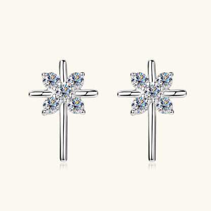 3EX Cut Moissanite Pave Cross Studs

