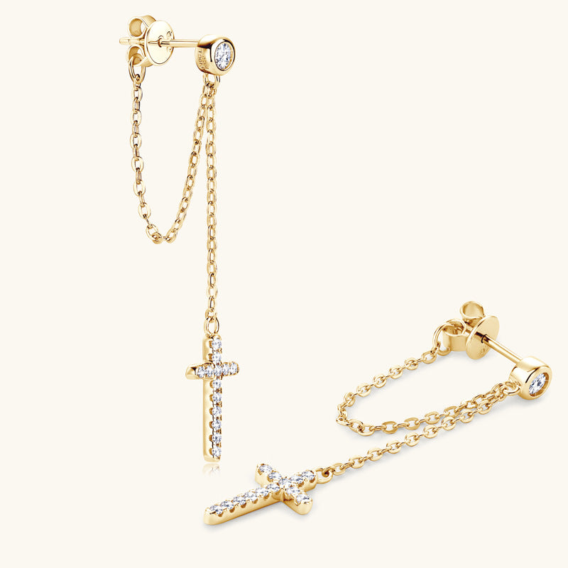Sparkling Silver Moissanite Cross Drop Earrings

