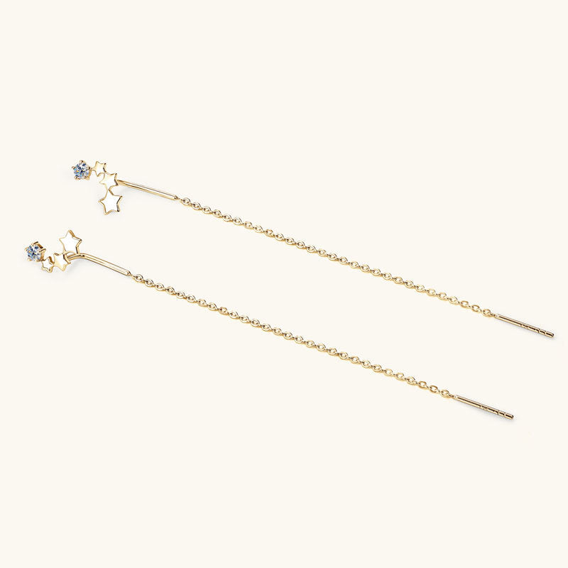 Modern Moissanite Star & Chain Dangle Earrings

