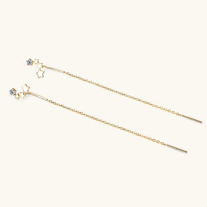 Modern Moissanite Star & Chain Dangle Earrings

