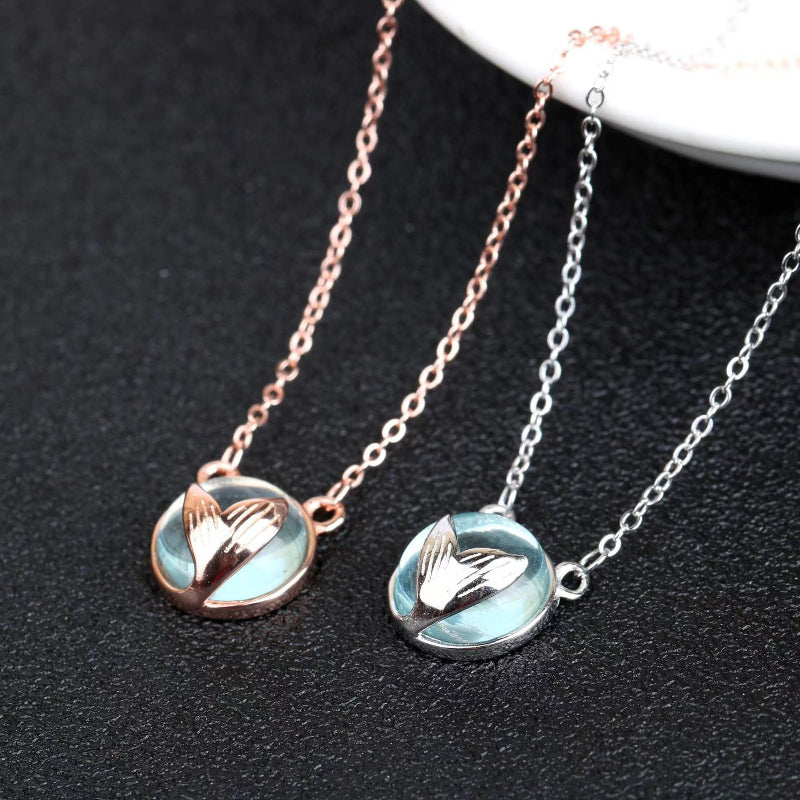 Whale Fish Tail Glass Ball 925 Silver Necklace
