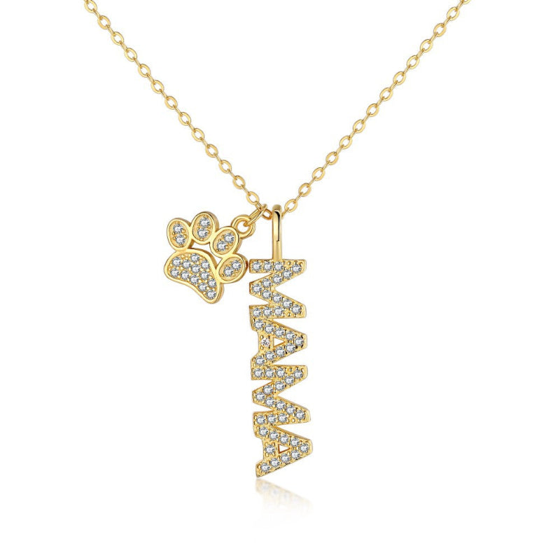 "Mama" Script with Paw Print Amulet

