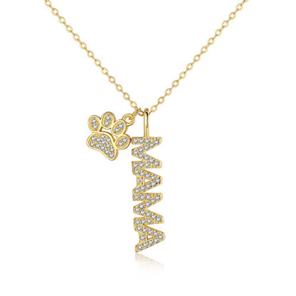 "Mama" Script with Paw Print Amulet

