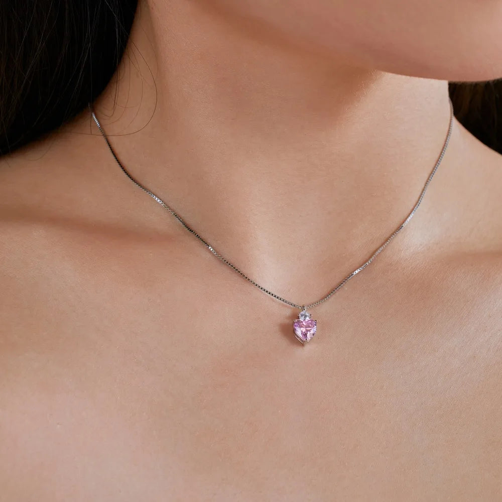 Elegant Pink Zirconia Heart Pendant Necklace