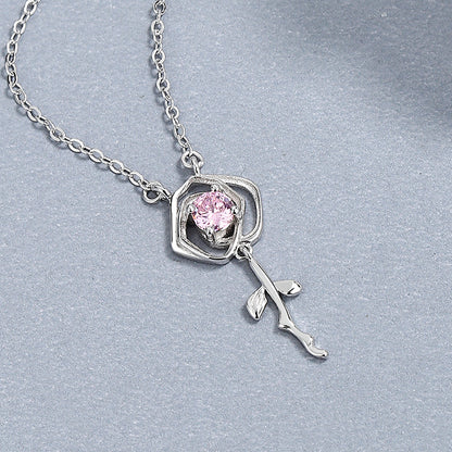 Silver Rose Drop Necklace

