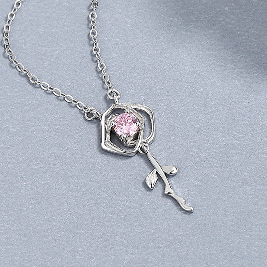 Silver Rose Drop Necklace

