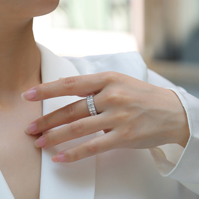 Brilliant Cut Moissanite Double Row Ring


