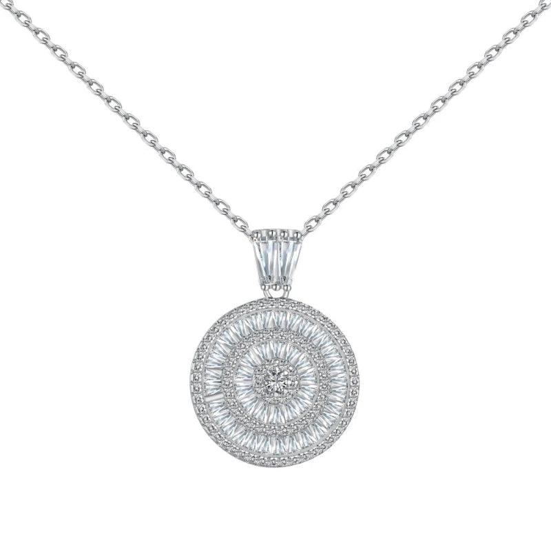 Glamorous Baguette Zirconia Circle Pendant Necklace