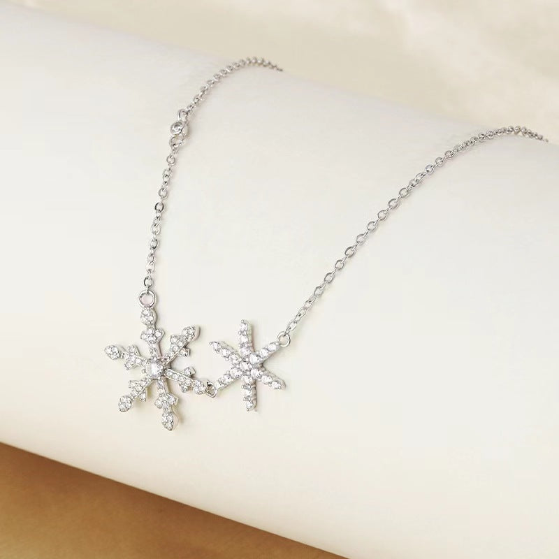 diamond Snowflake Pendant Necklace silver