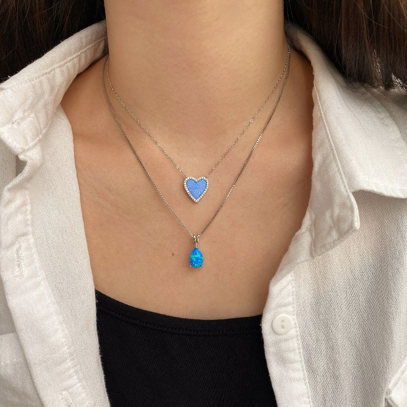 Pear-Cut Blue Synthetic Opal Necklace

