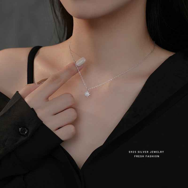 s925 sterling silver Sparkling Starburst Pendant Necklace