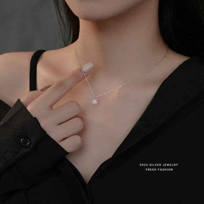 s925 sterling silver Sparkling Starburst Pendant Necklace