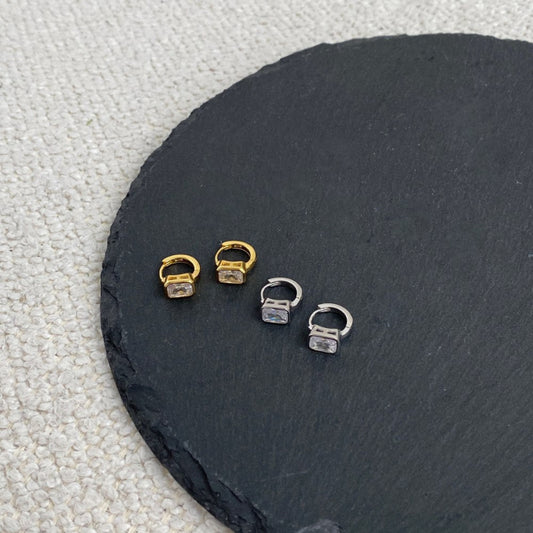 Rectangle Cubic Zirconia Hoops

