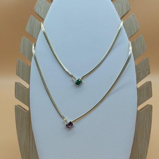 Gold Tone Snake Chain with Gemstone Pendants

