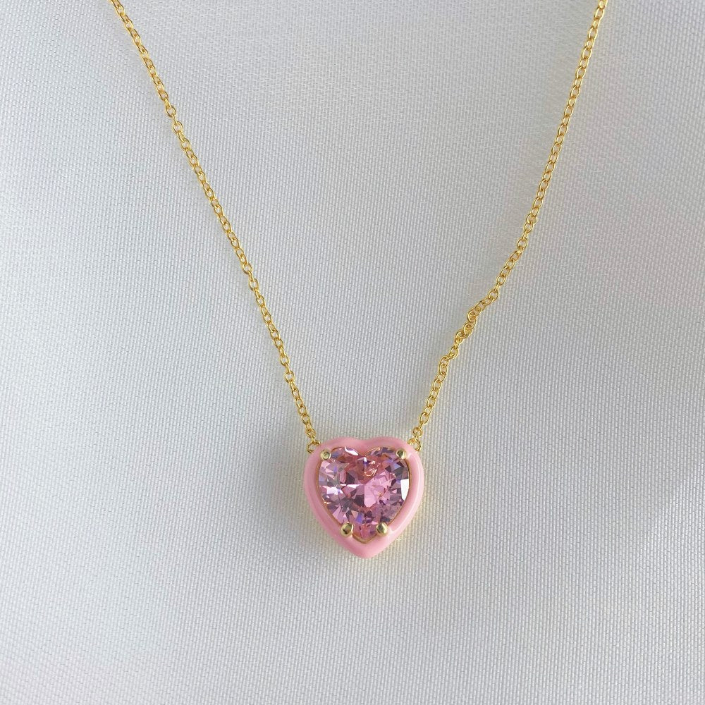 Engraved Heart Enamel Necklace