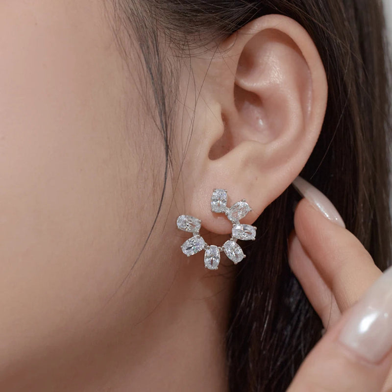 Gold Plated Oval Zirconia Stud Earrings

