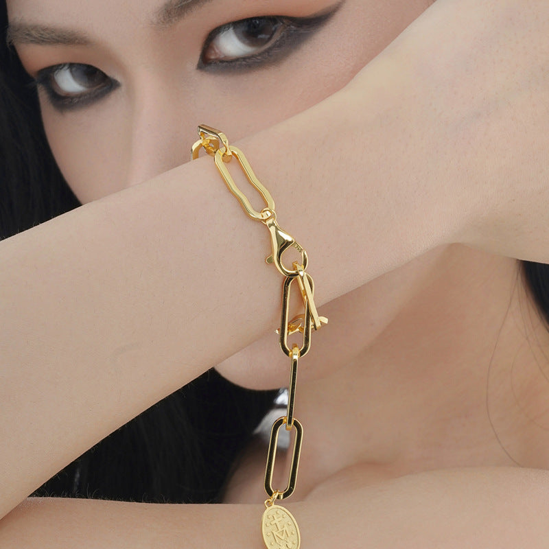Statement Gold Chain Bracelet with Charm

