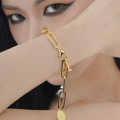 Statement Gold Chain Bracelet with Charm

