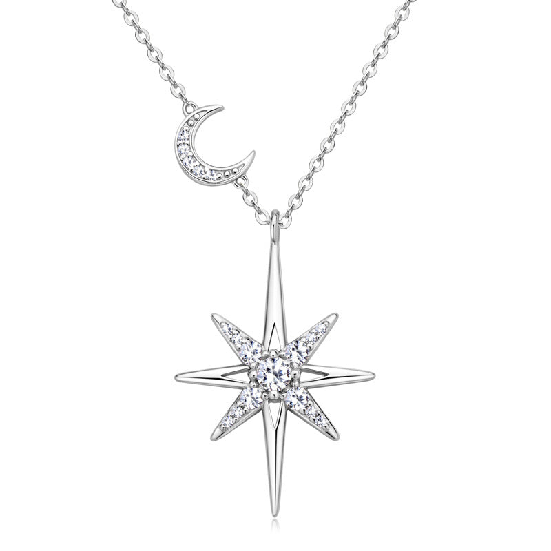 Classic Moissanite Star and Moon Diamond Simulant Necklace

