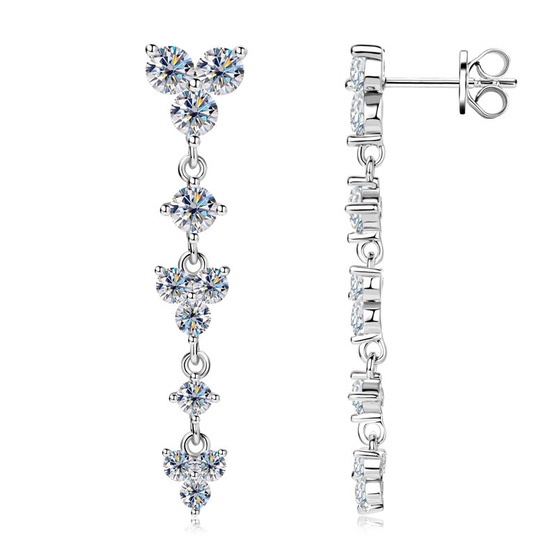 Exquisite Moissanite Flower Drop Chain Earrings


