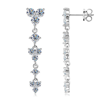 Exquisite Moissanite Flower Drop Chain Earrings


