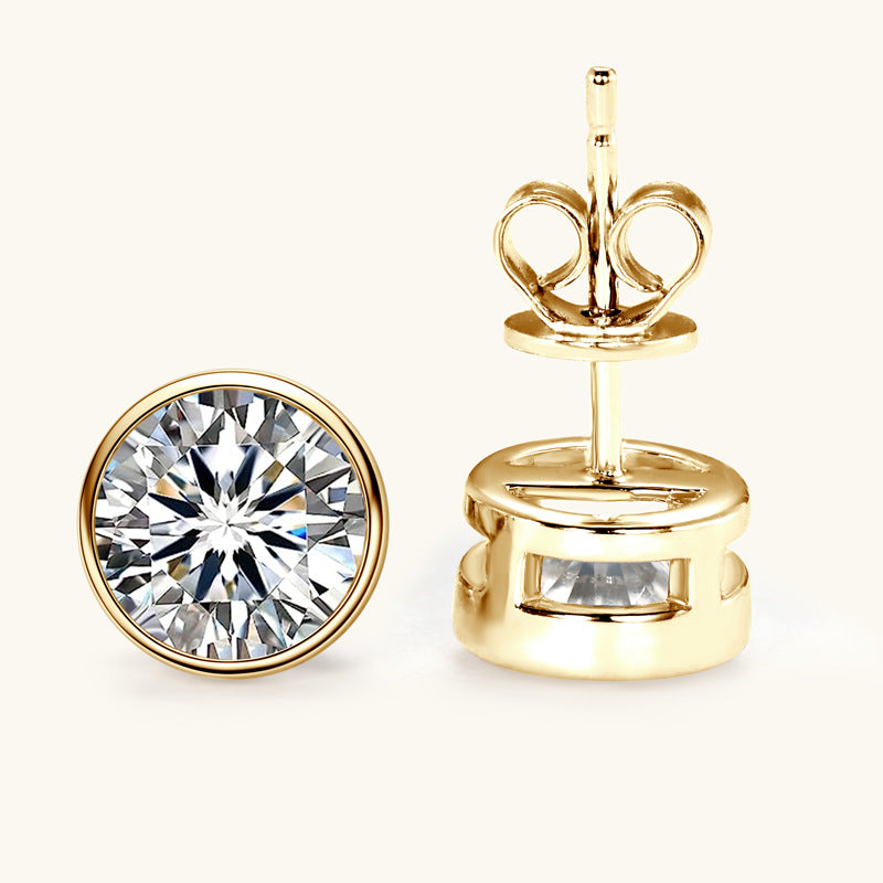 Comfortable Gold Bezel Moissanite Studs

