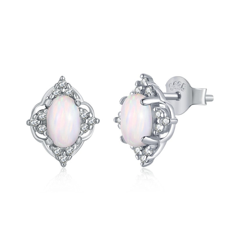 Subtle White Opal and Prong Set Gem Studs

