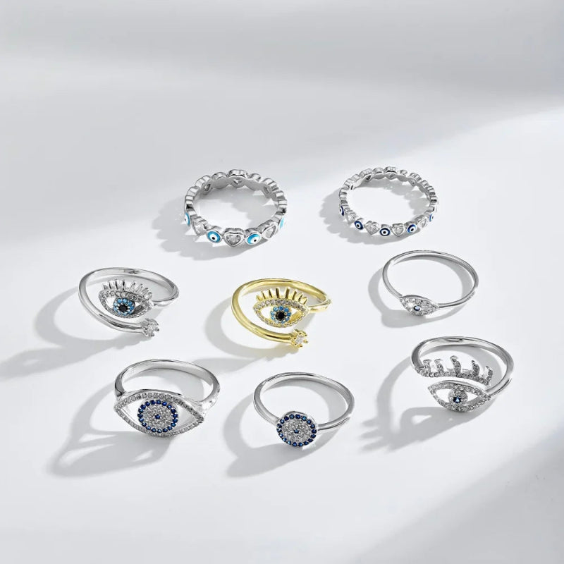 Sterling Silver Evil Eye Heart Ring

