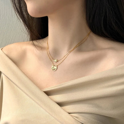 Silver Plane & Earth Map Necklace

