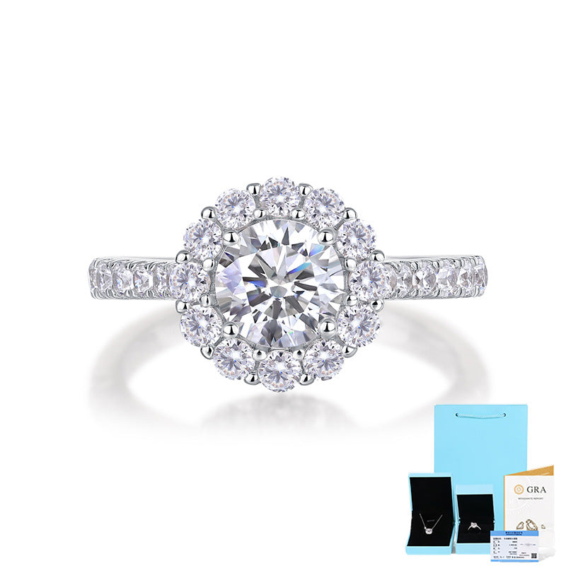 Silver Halo Ring with 6.5mm Moissanite

