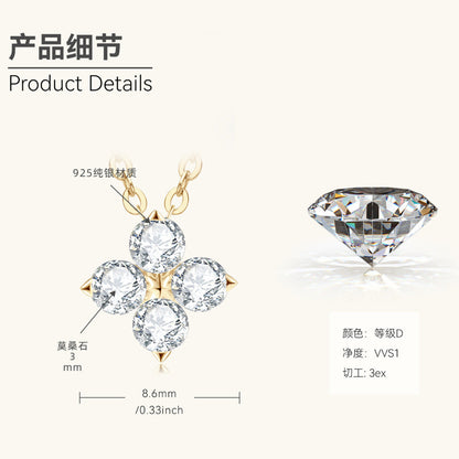 Feminine Gold-Plated Moissanite Lucky Clover Necklace

