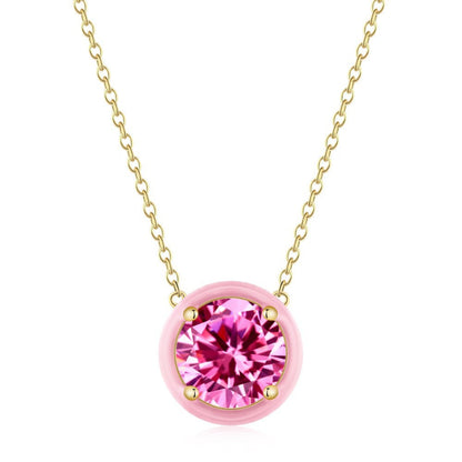 Silver Bezel Necklace with a Radiant Red Halo

